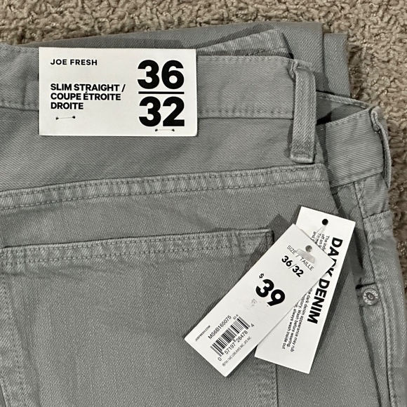 NWT Men's JOE FRESH Charcoal Grey Jeans Slim Straight 36 x 32 - Picture 2 of 2